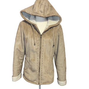 Vintage P.A. Originals Cozy Tan Hooded Serpa Lined Faux Suede Jacket Large